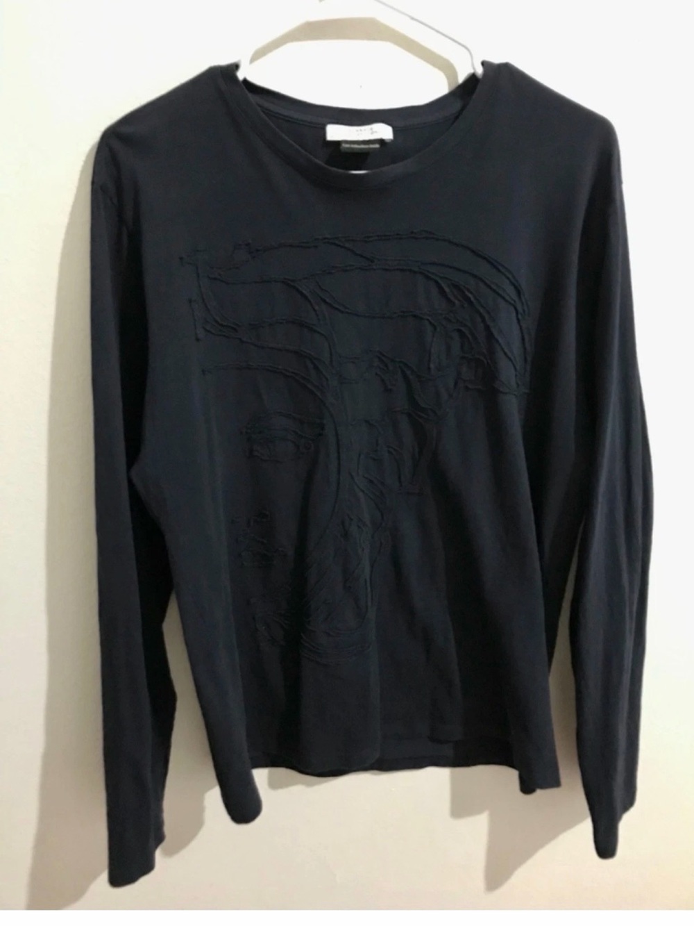 Versace Collection Men's Long-Sleeve  Blue Crewneck with Tonal Embossed Medusa